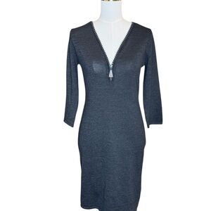 Alison Brittney Black Shimmer Knit Dress Small | Rhinestone Zip Front